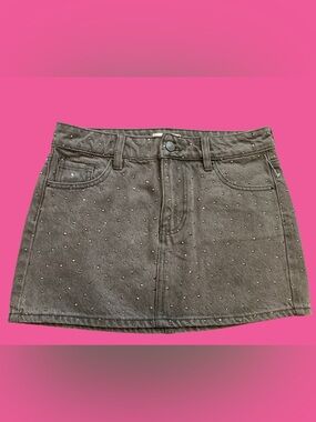 NWOT Pacsun Grey Denim Rhinestone Stud Mid Rise Mini Skirt Starry Night Size 24